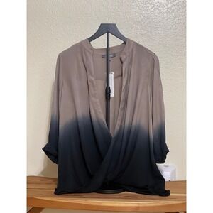 NWT‎ Vince Camuto Ombre Draped Twist Front Blouse Tan Black Long Sleeve Top